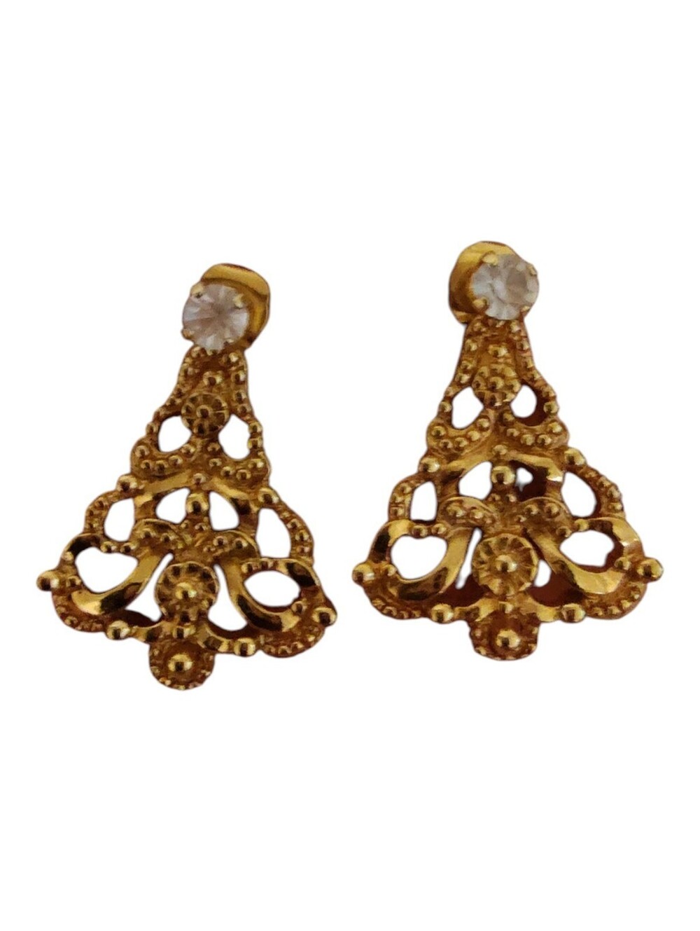 Gold Tone Christmas Tree Rhinestone Stud Earrings – Holiday Jewelry